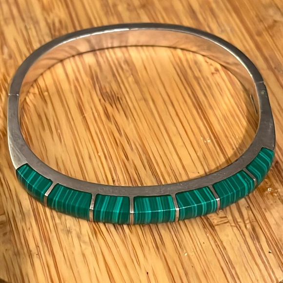 Vintage Malachite 925 Mexico Silver Bracelet - Picture 13 of 16